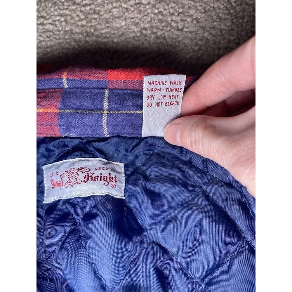 Vintage Royal Knight Kids Red Plaid Quilted Lined Flannel Shirt Jacket Size 8